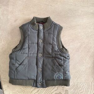 Janie And Jack Army Green Quilted Puffer Vest 18-24 Months Boys Full Snap